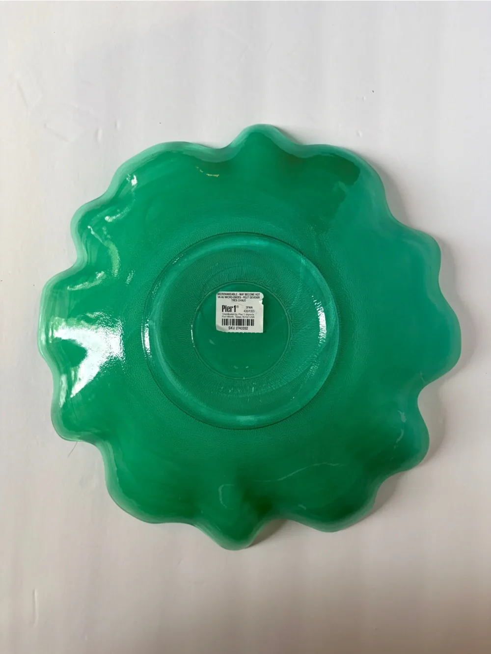 Pier 1 Seafoam Green Swirl Ruffled Art Glass Bowl